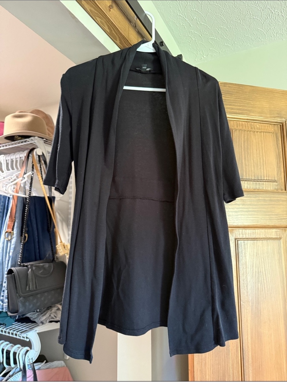 Express Black Open-Front Draped Short-Sleeve Cardigan